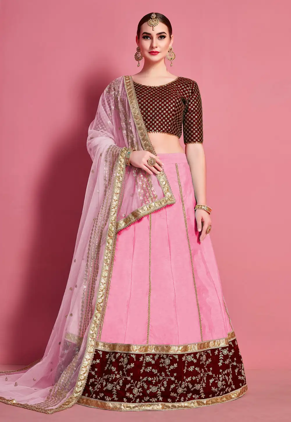 Pink Art Silk Circular Lehenga Choli 217318