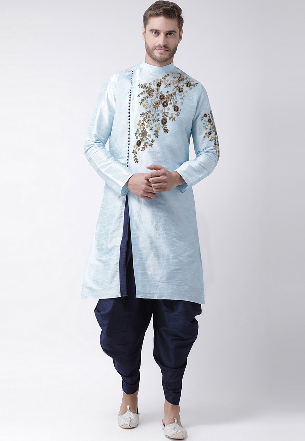 Sky Blue Dupion Silk Dhoti Kurta 244242