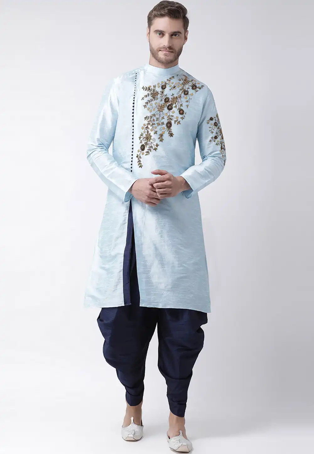 Sky Blue Dupion Silk Dhoti Kurta 244242