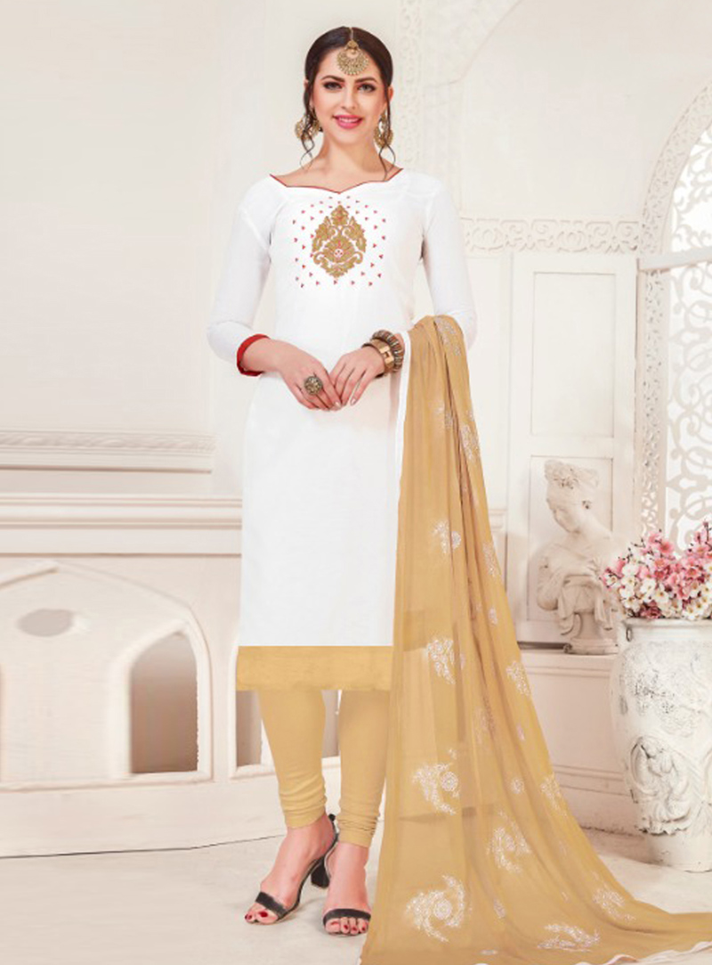 White Silk Churidar Salwar Kameez 147139