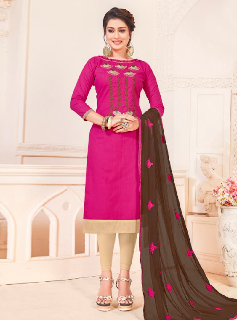 Magenta Cotton Churidar Suit 147241