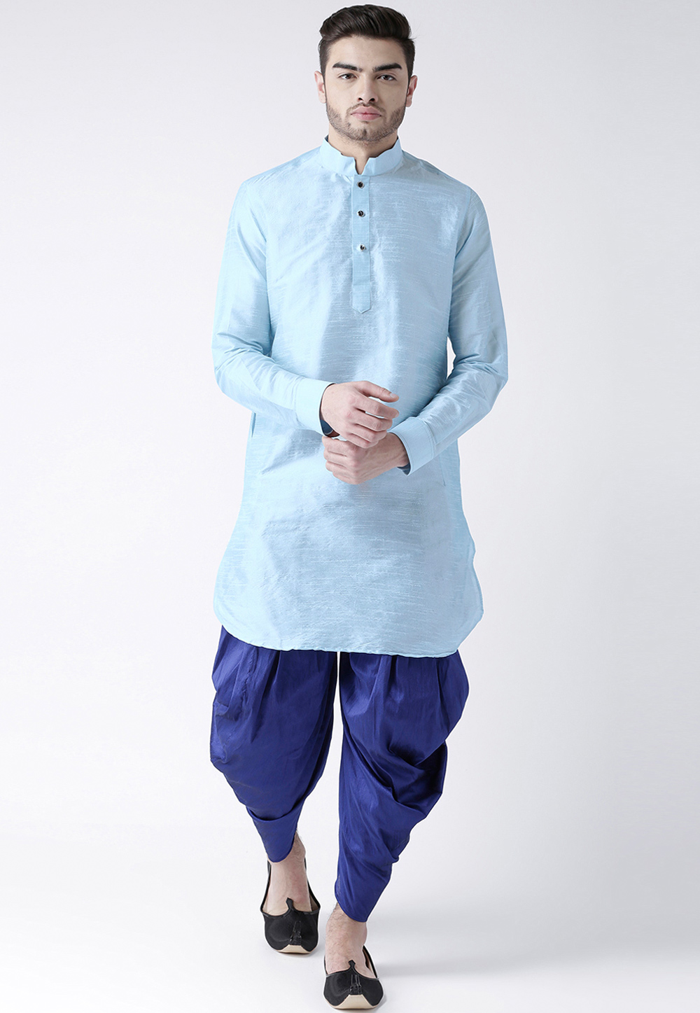 Sky Blue Dupion Silk Readymade Dhoti Kurta 188190