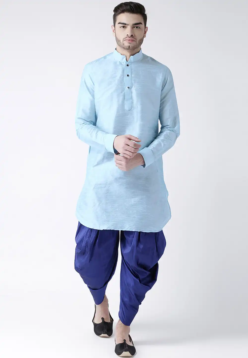 Sky Blue Dupion Silk Readymade Dhoti Kurta 188190