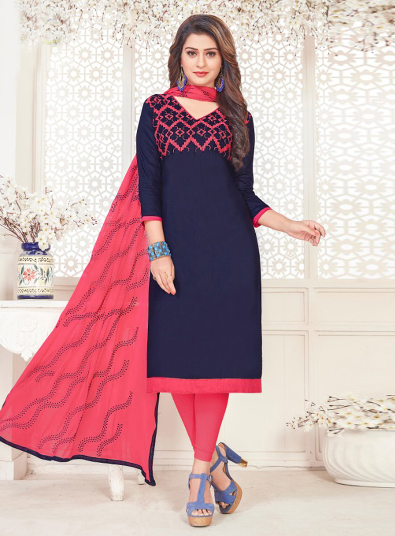Navy Blue Satin Churidar Suit 147342