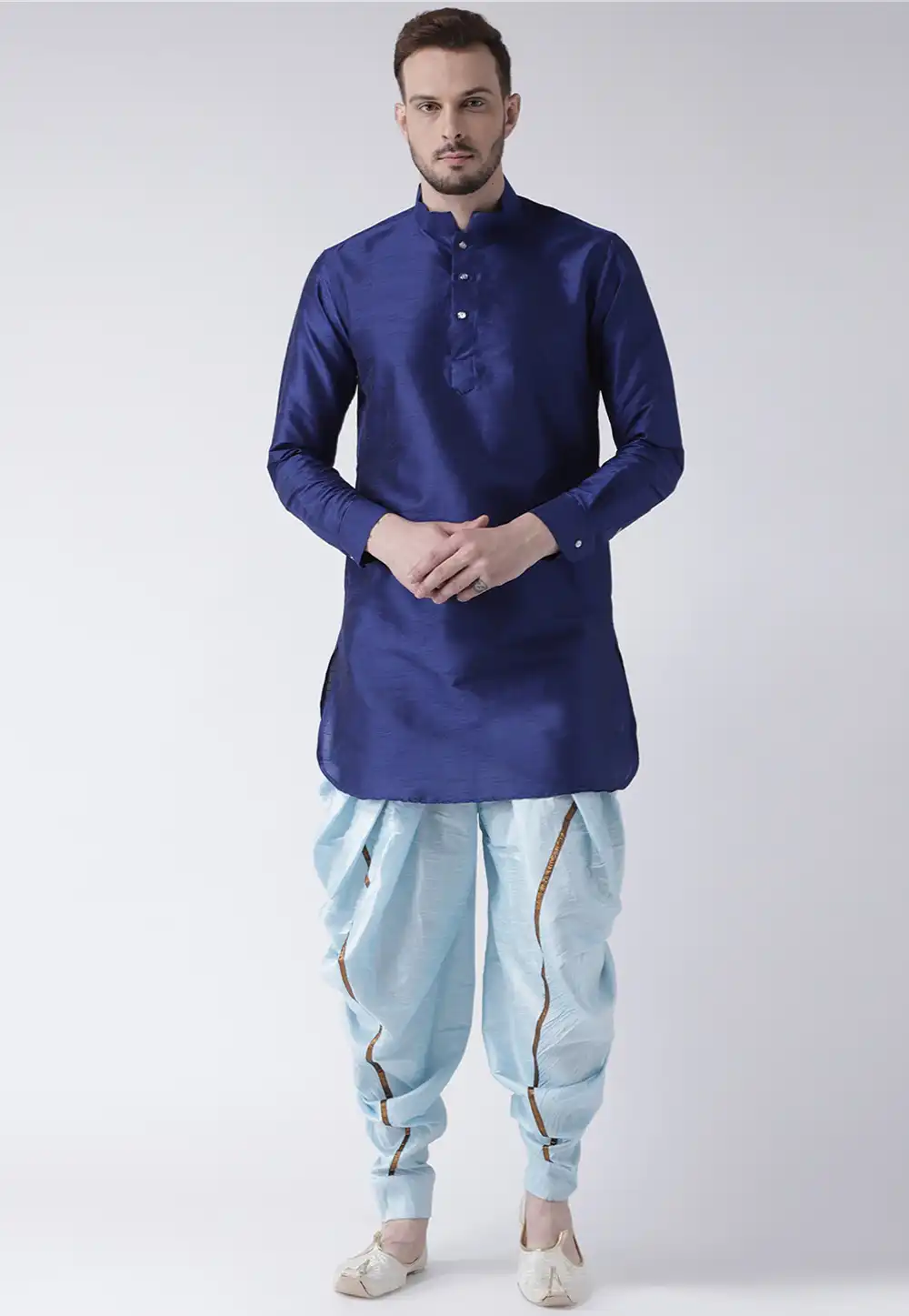 Blue Dupion Silk Readymade Dhoti Kurta 188191
