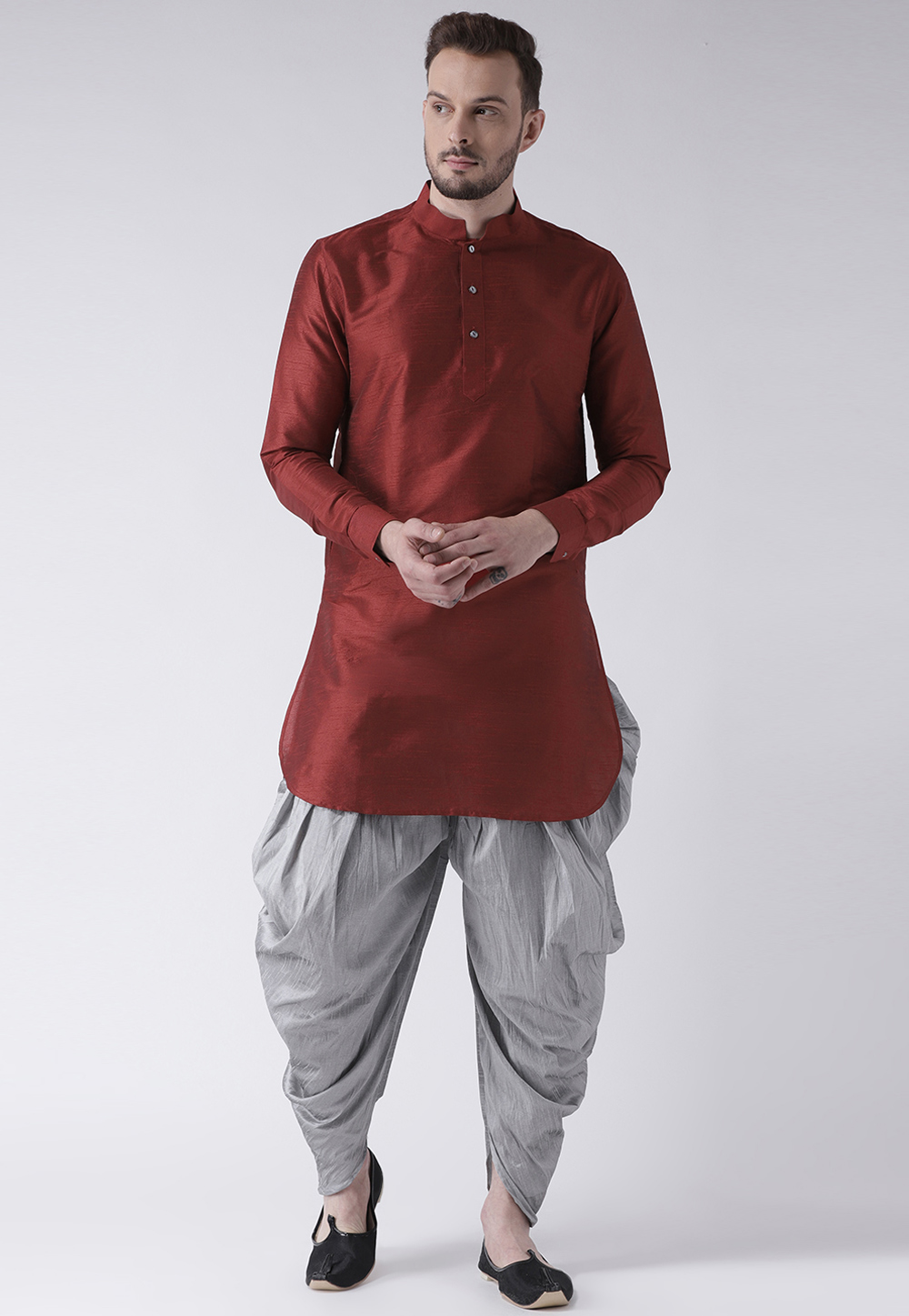 Maroon Dupion Silk Readymade Dhoti Kurta 188196