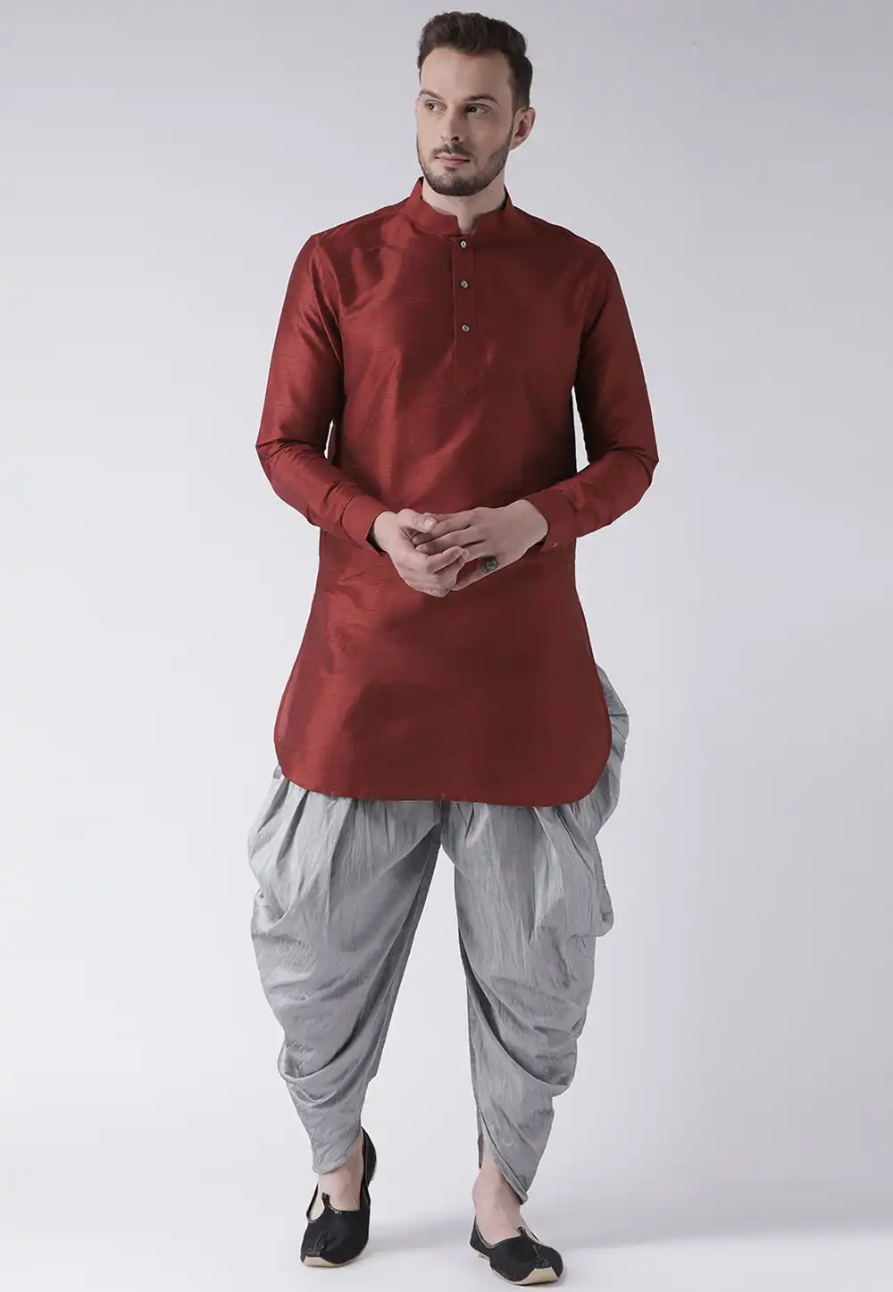 Maroon Dupion Silk Readymade Dhoti Kurta 188196