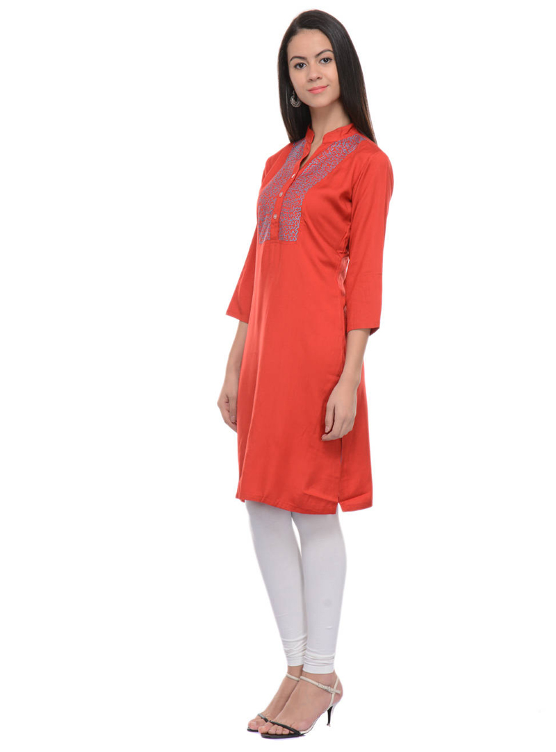 Orange Rayon Readymade Kurti 105059