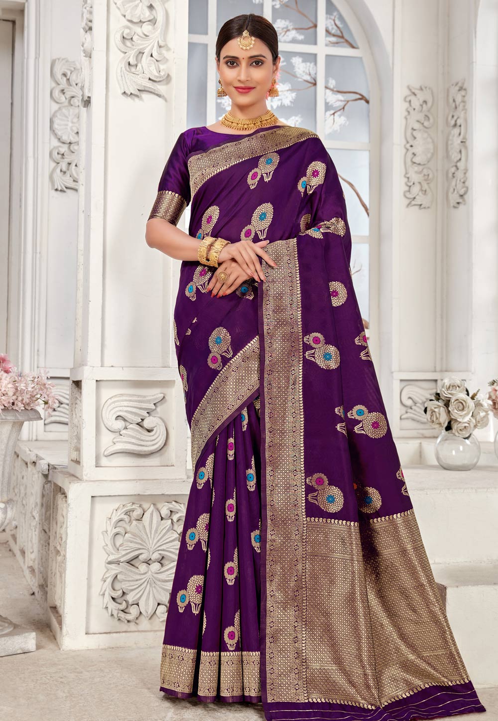 Purple Banarasi Silk Saree 248285