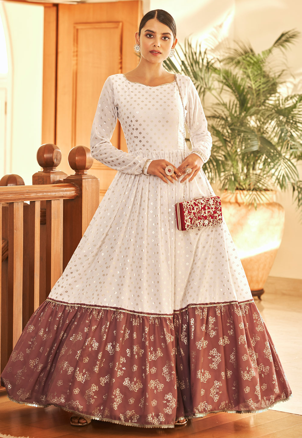 Off White Georgette Party Wear Gown 239875