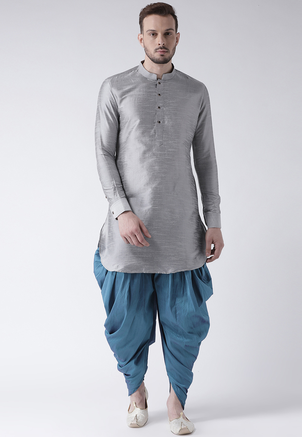 Grey Dupion Silk Readymade Dhoti Kurta 188197