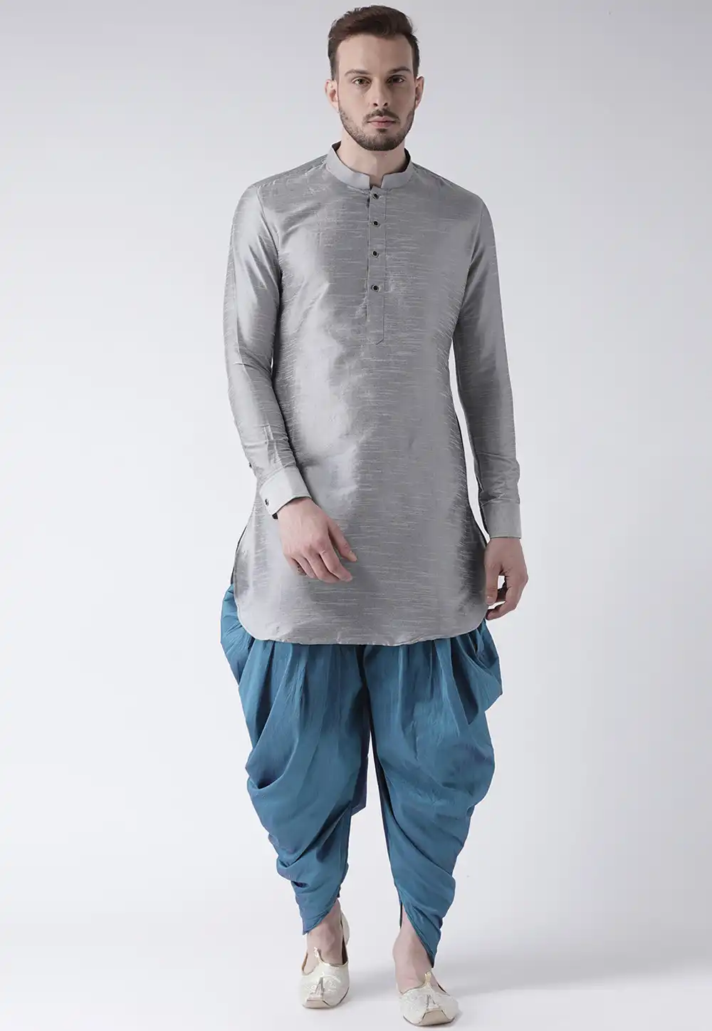 Grey Dupion Silk Readymade Dhoti Kurta 188197