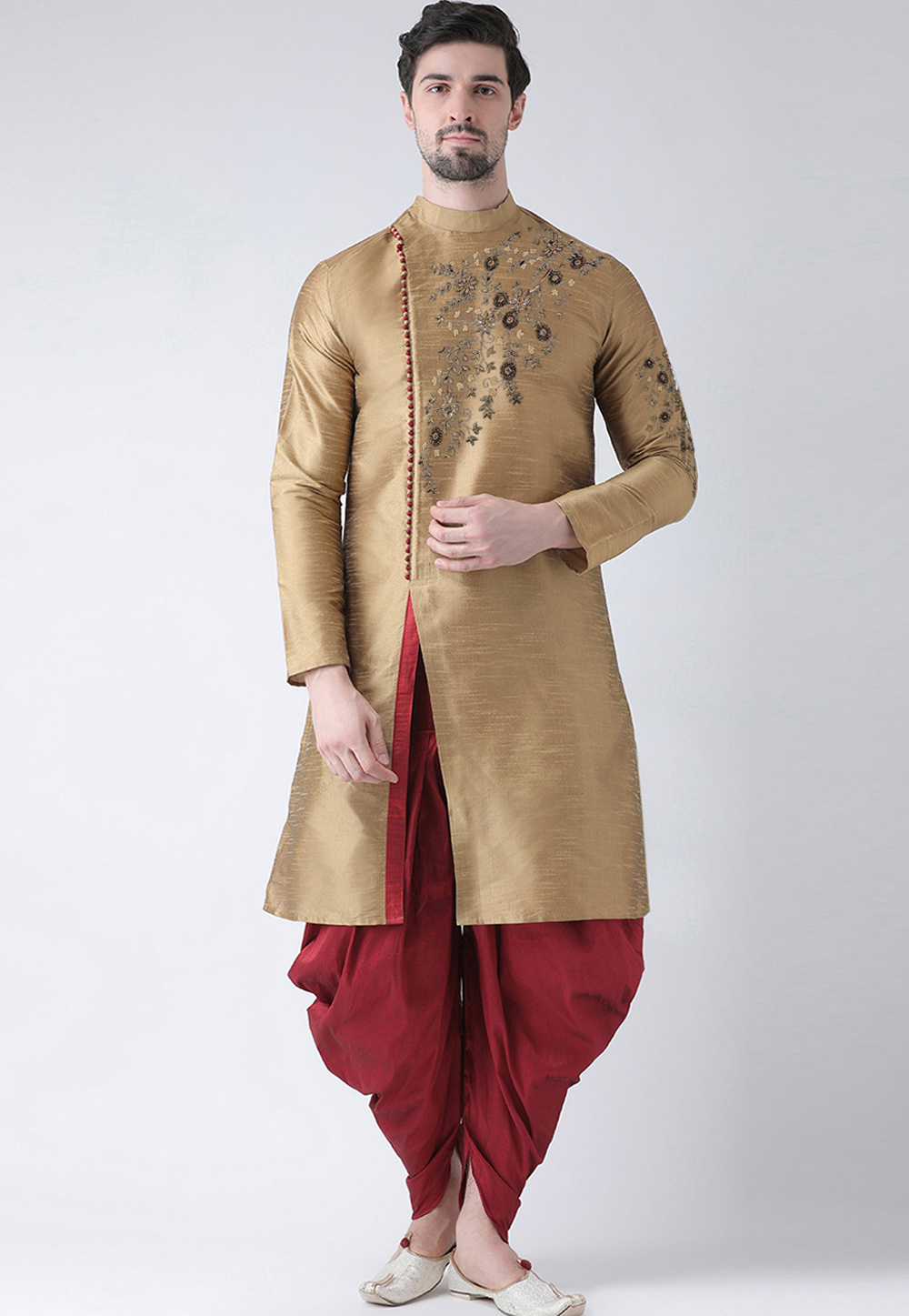 Golden Dupion Silk Dhoti Kurta 244249