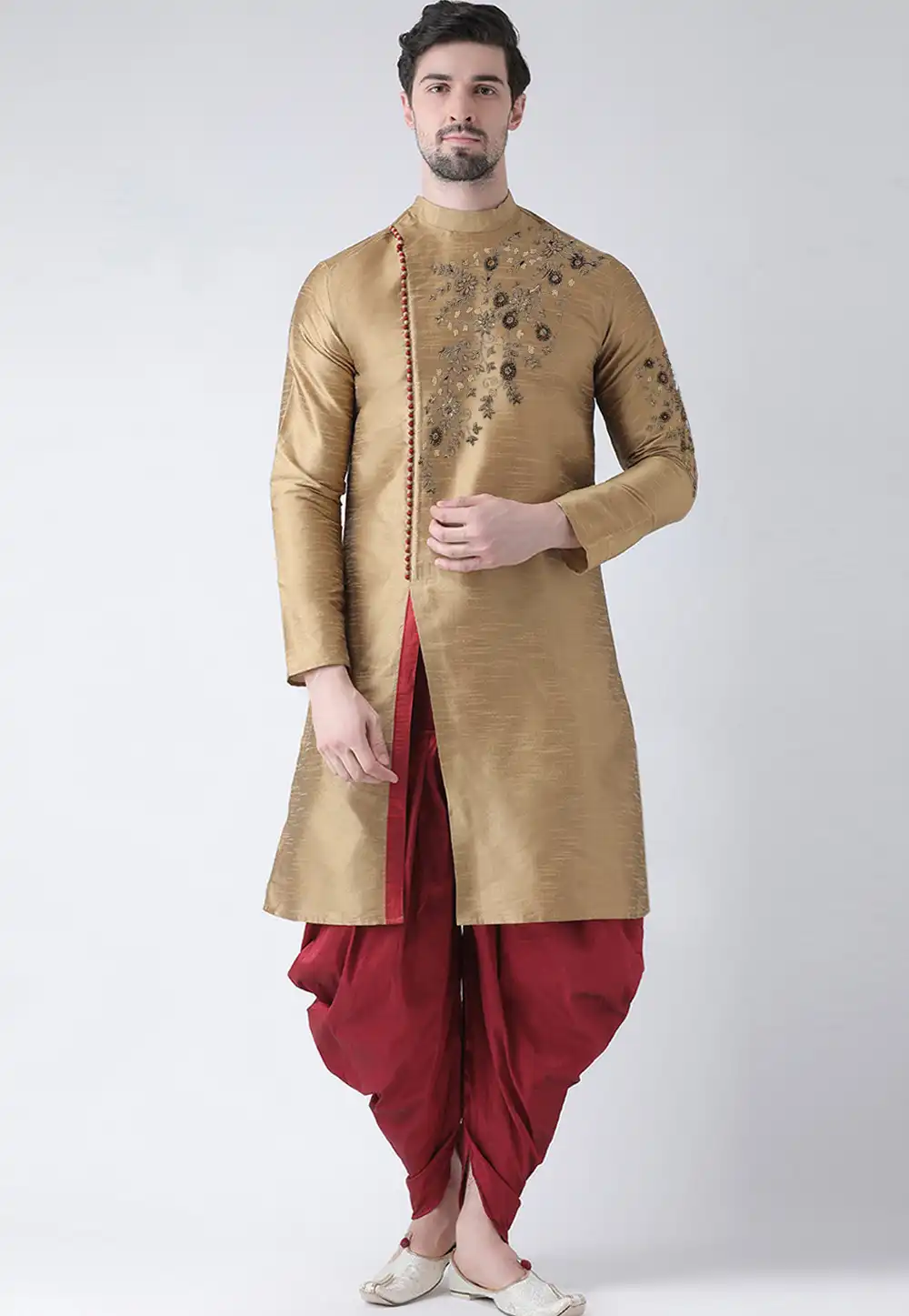 Golden Dupion Silk Dhoti Kurta 244249