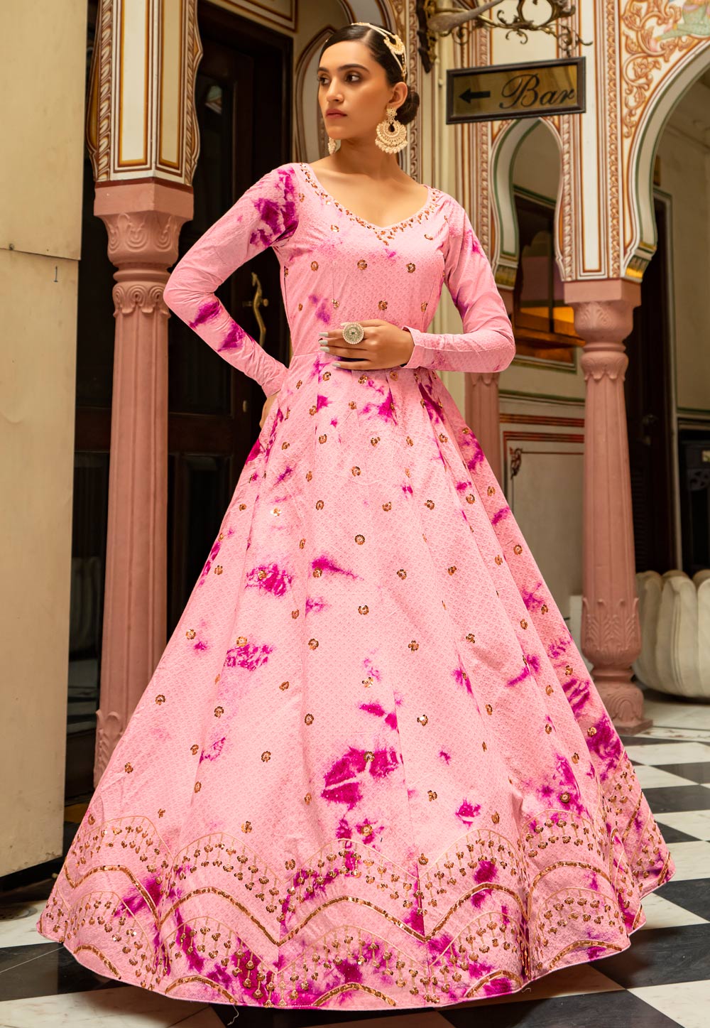 Pink Cotton Printed Gown 246512