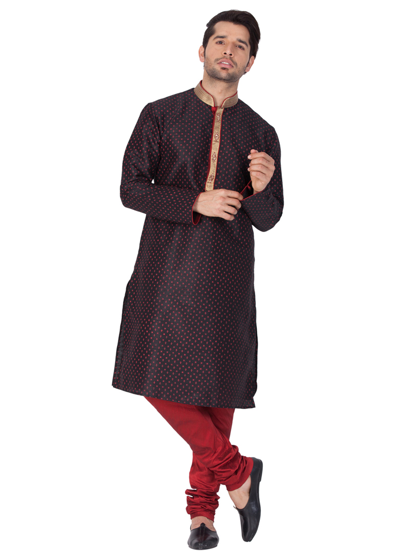 Black Cotton Readymade Kurta Pajama 148849