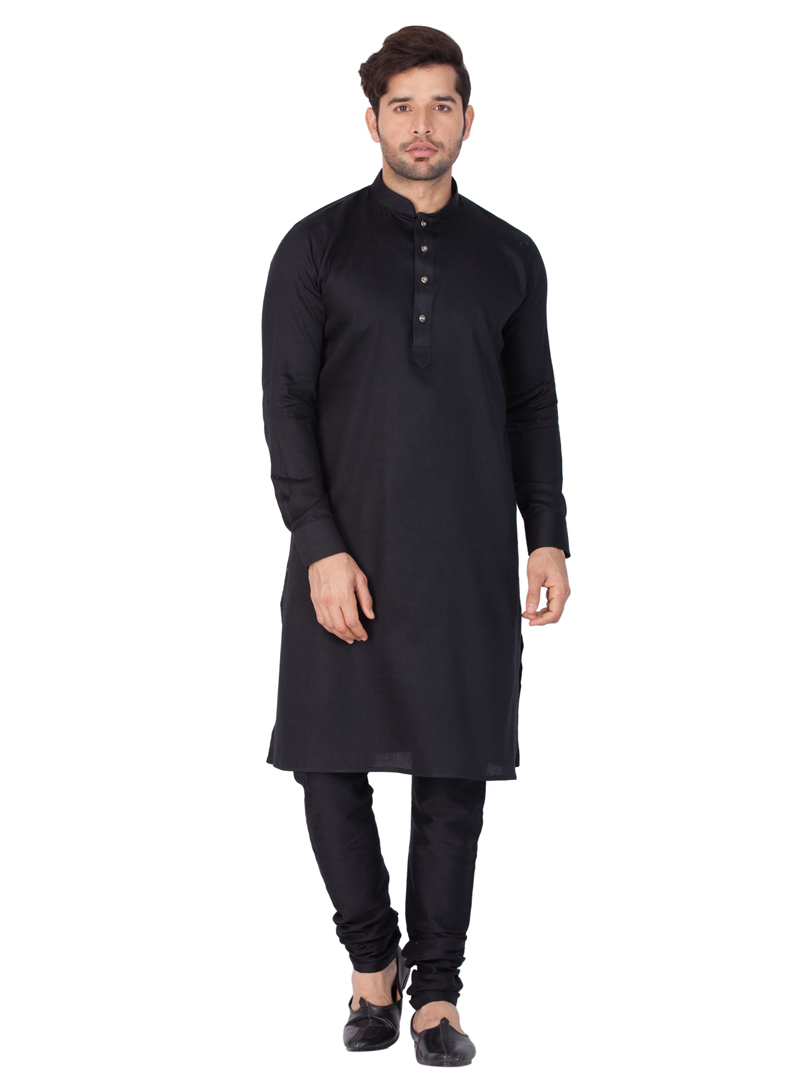 Black Cotton Readymade Kurta Pajama 148865