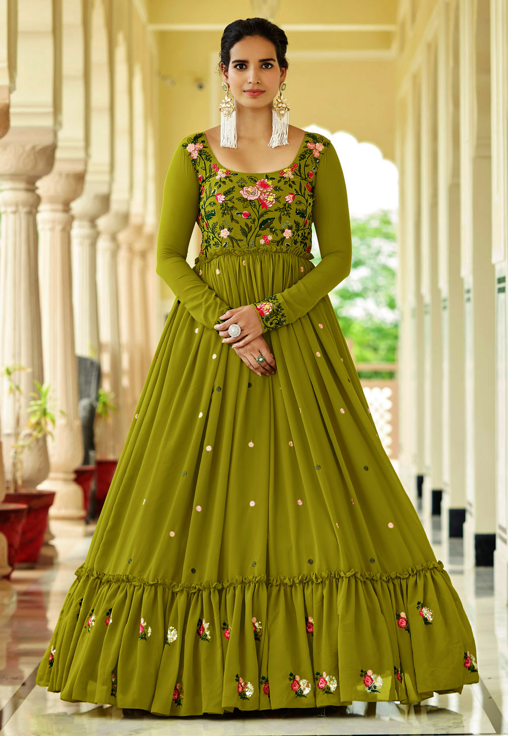 Mehndi Georgette Gown 248320