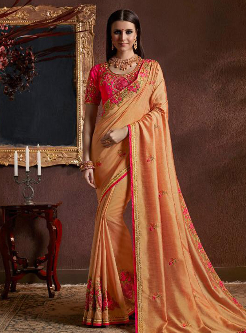 Peach Georgette Saree With Blouse 148873