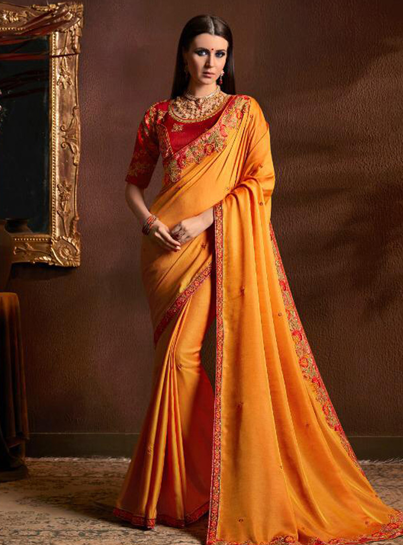 Orange Chiffon Saree With Blouse 148875