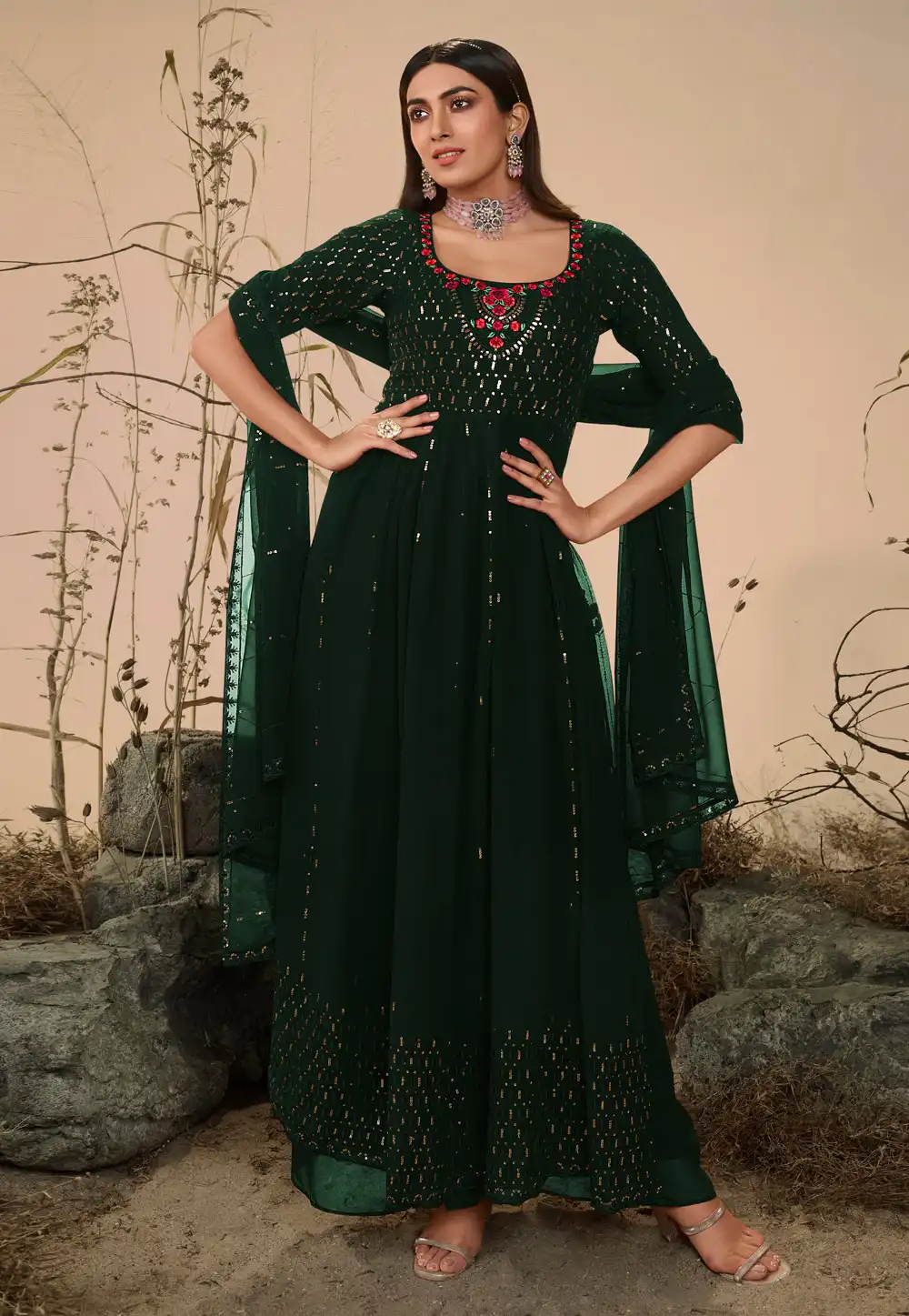 Green Georgette Pakistani Suit 258830