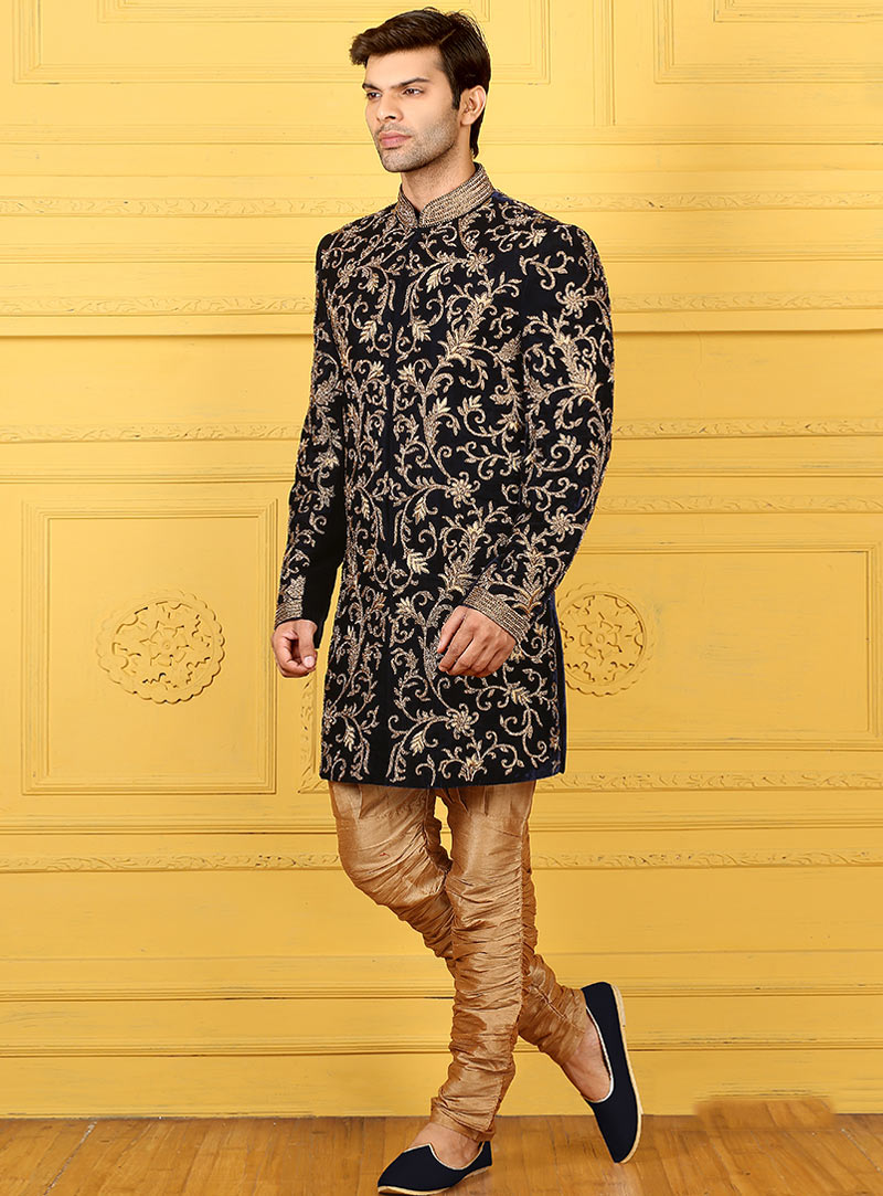Black Velvet Chipkan Style Sherwani 88137