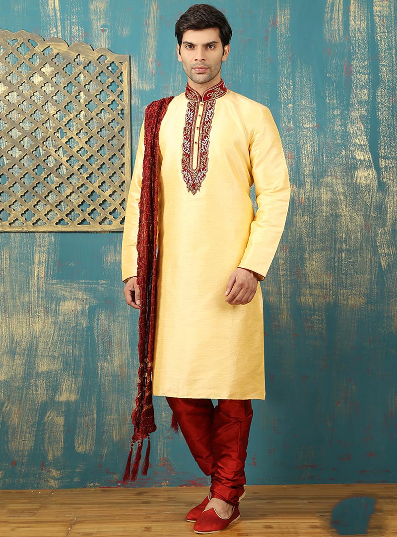 Yellow Art Silk Readymade Kurta Pajama 87952