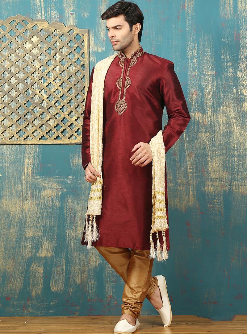 Maroon Art Silk Readymade Kurta Pajama 87958
