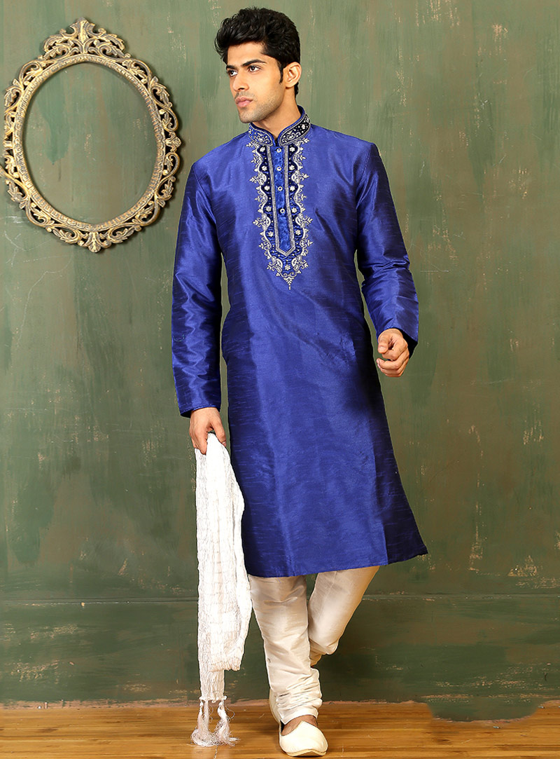 Blue Art Silk Readymade Kurta Pajama 87962