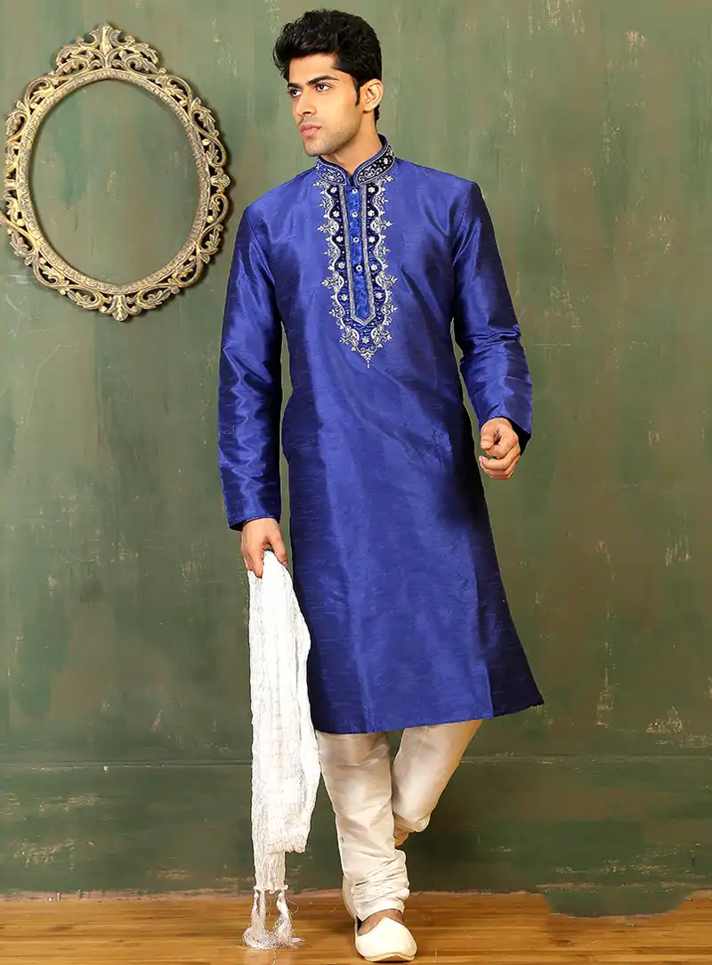 Blue Art Silk Readymade Kurta Pajama 87962
