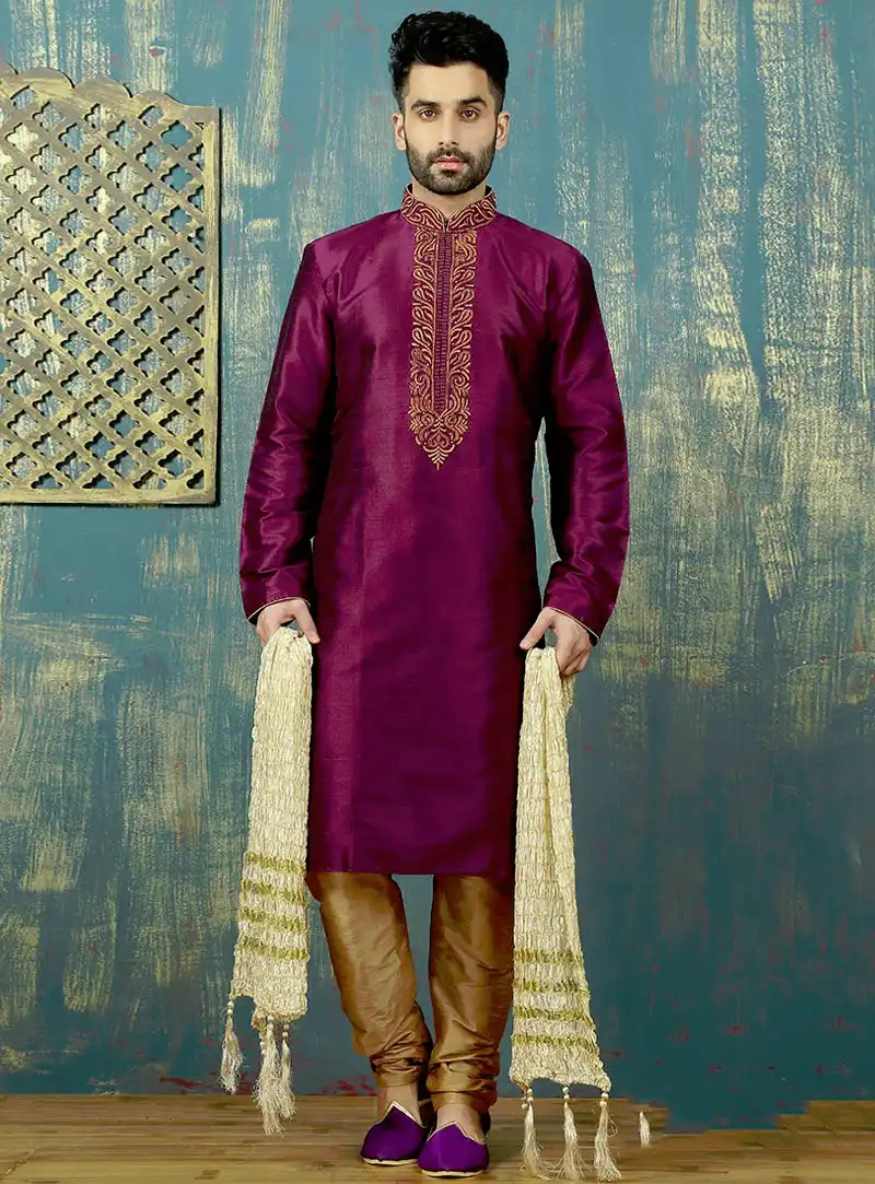 Violet Art Silk Readymade Kurta Pajama 87981
