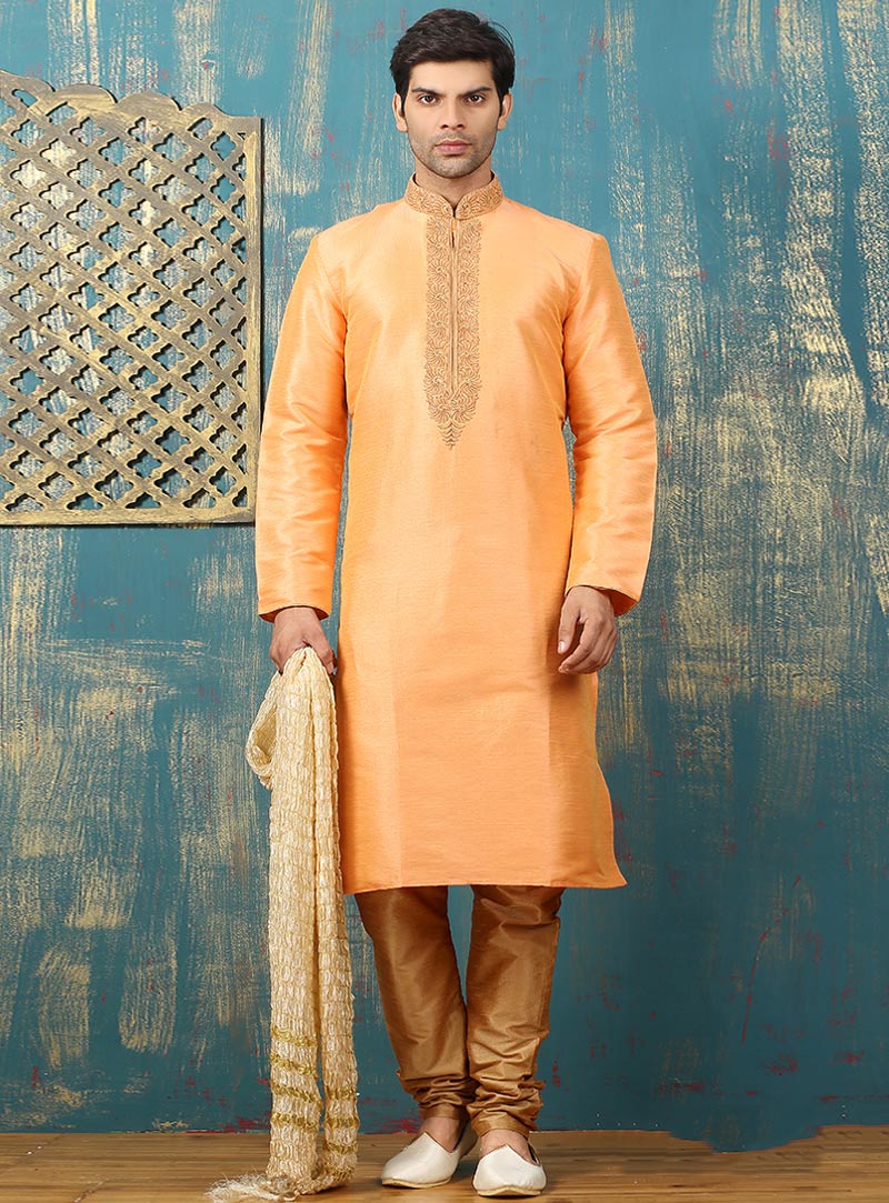 Peach Art Silk Readymade Kurta Pajama 87982