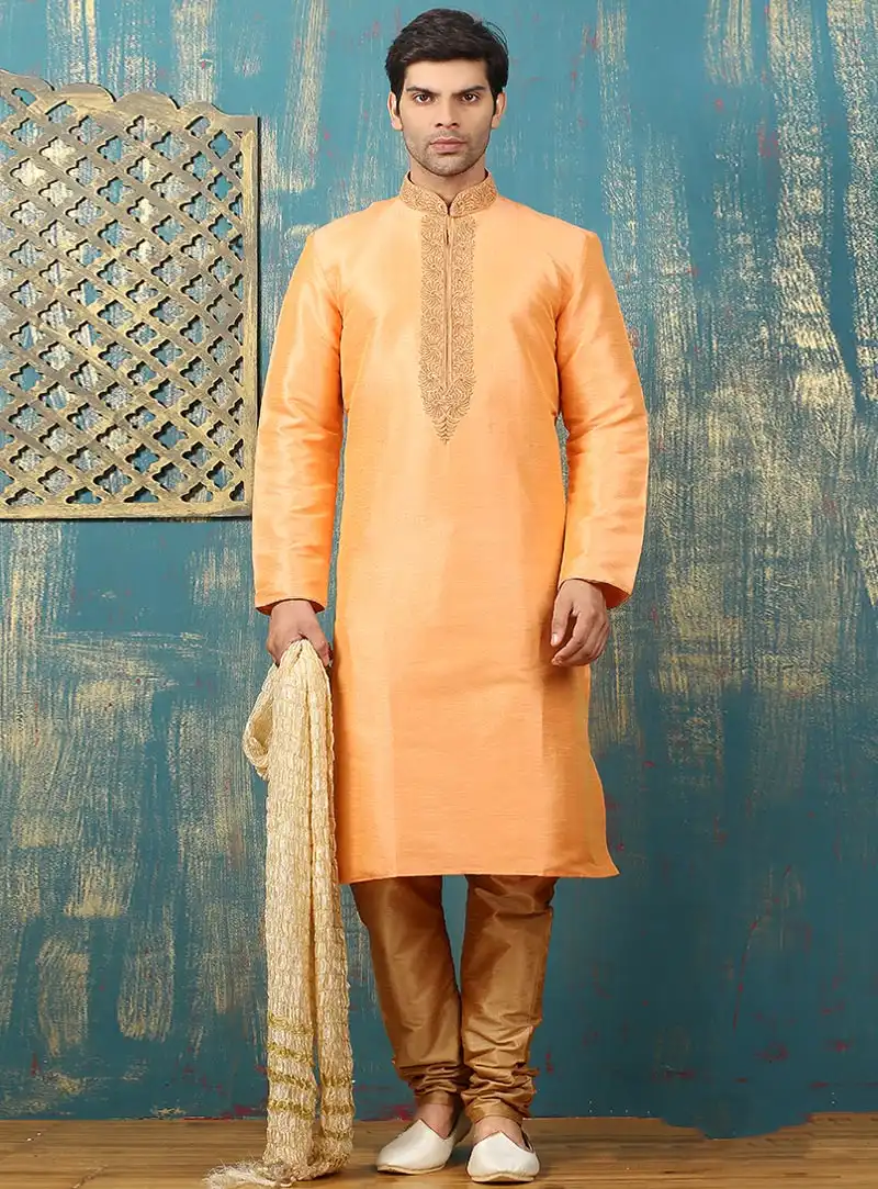 Peach Art Silk Readymade Kurta Pajama 87982
