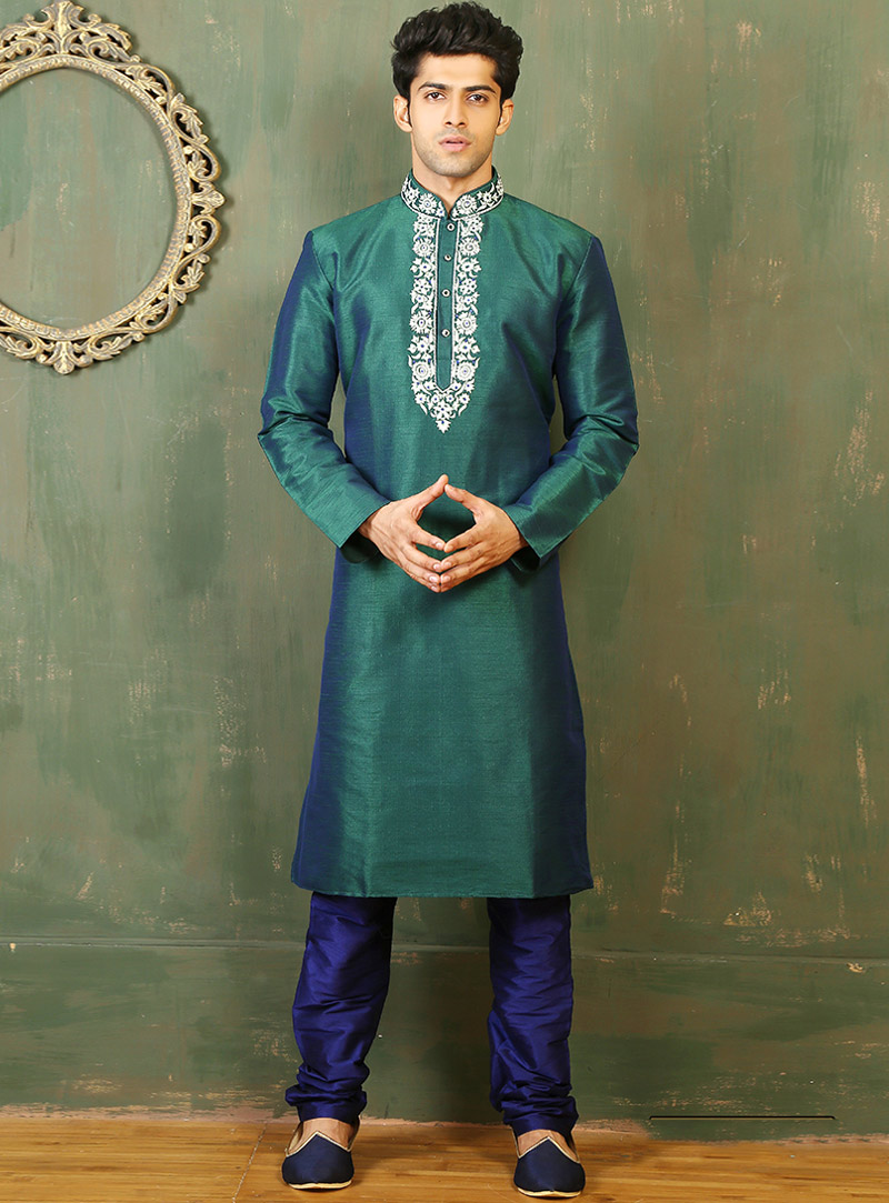 Green Dupion Readymade Kurta Pajama 87987