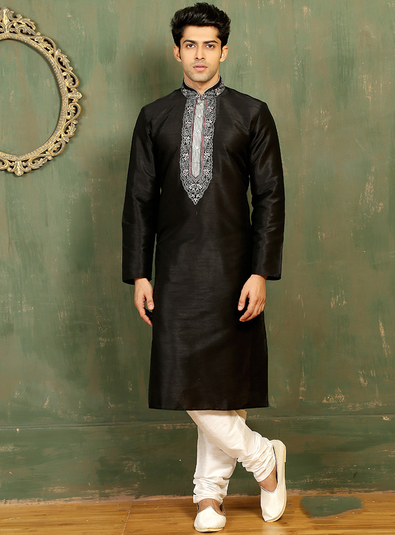 Black Art Silk Readymade Kurta Pajama 87990