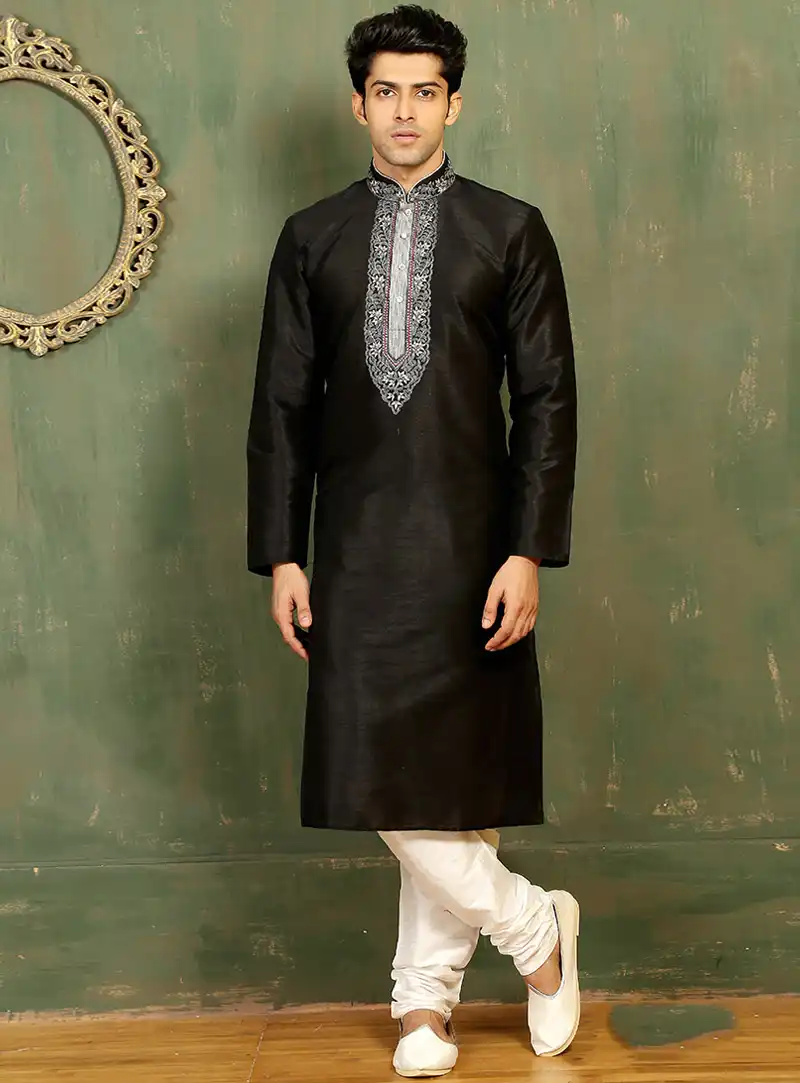 Black Art Silk Readymade Kurta Pajama 87990