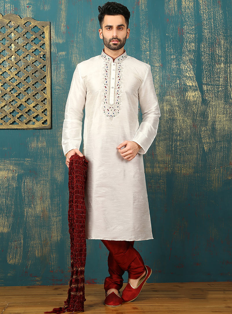 Beige Art Silk Readymade Kurta With Churidar 87996