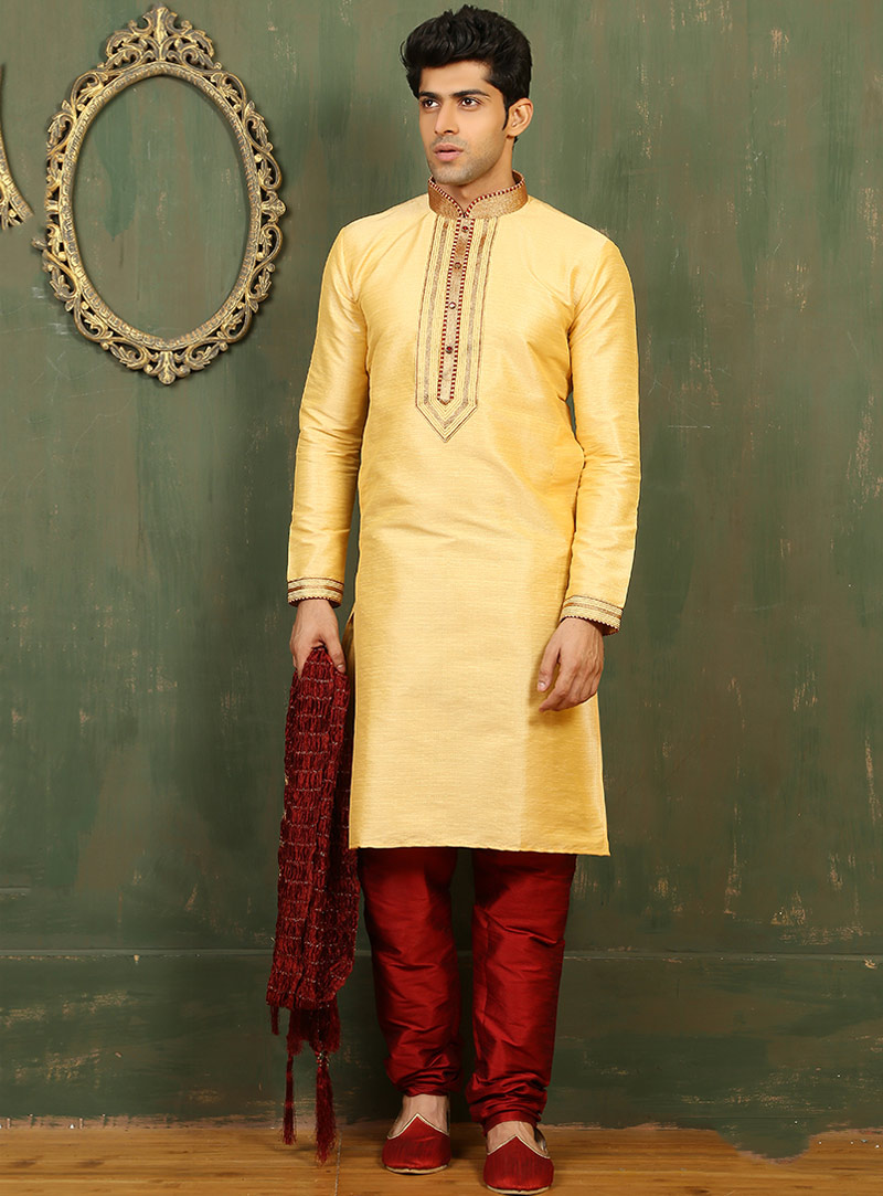 Yellow Art Silk Readymade Kurta Pajama 88075