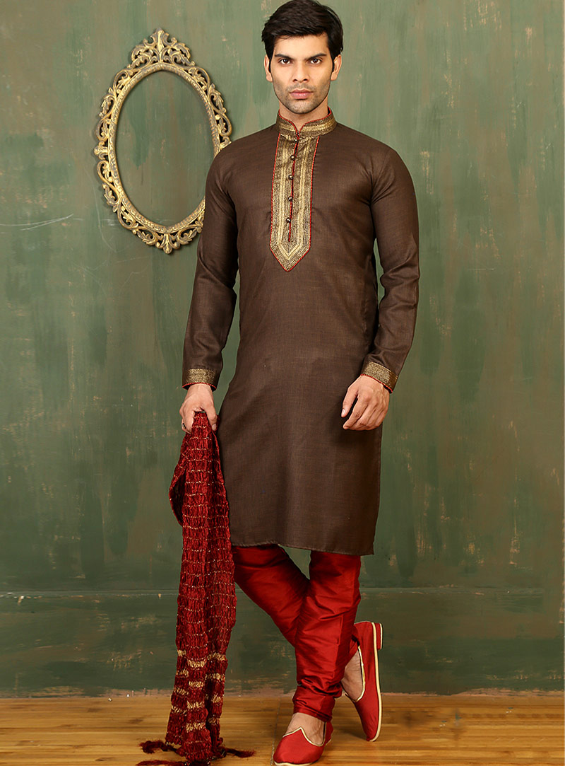 Brown Cotton Readymade Kurta Pajama 88079