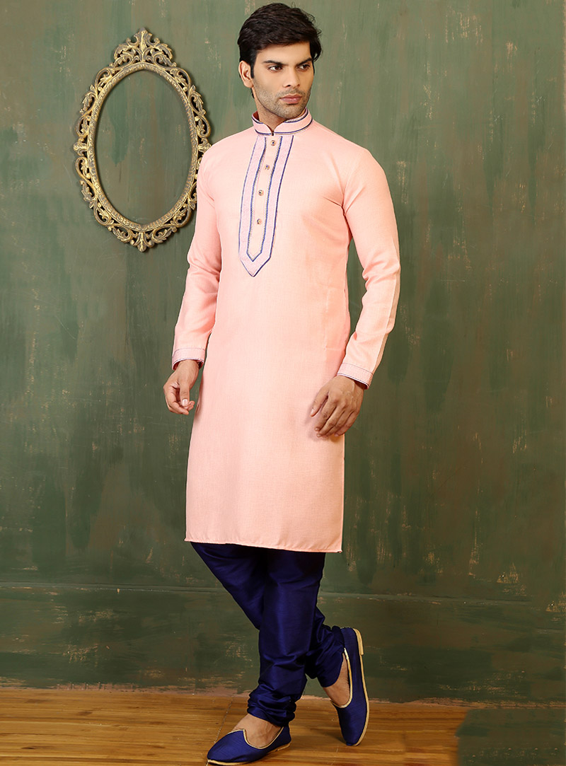 Peach Cotton Readymade Kurta With Churidar 88082