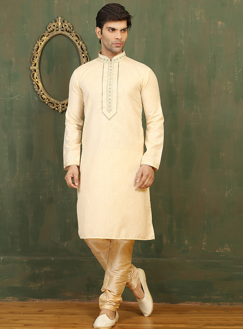 Cream Cotton Readymade Kurta Pajama 88089