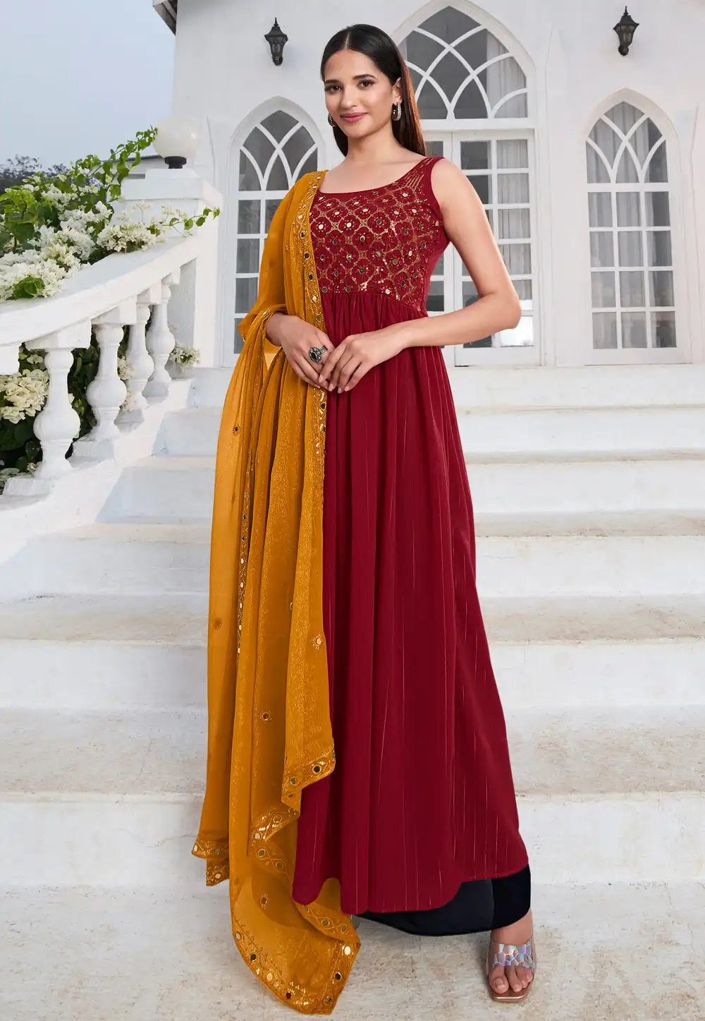 Maroon Georgette Readymade Pakistani Suit 262184