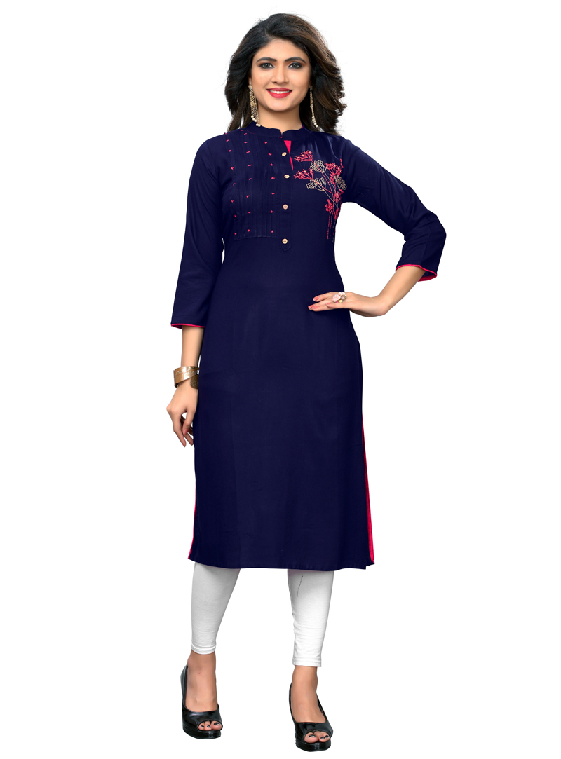 Navy Blue Rayon Readymade Tunic 153087
