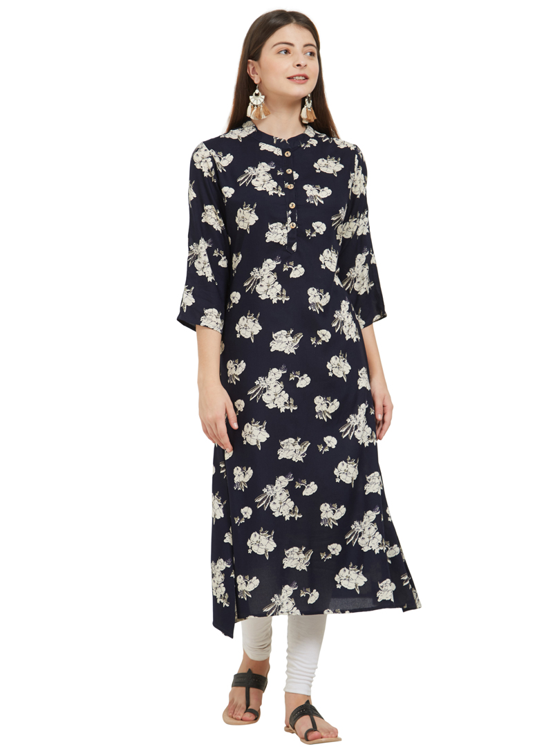 Dark Blue Rayon Readymade Kurti 153098