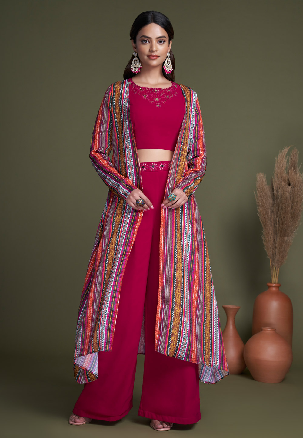 Magenta Georgette Kurta Set With Jacket 266194