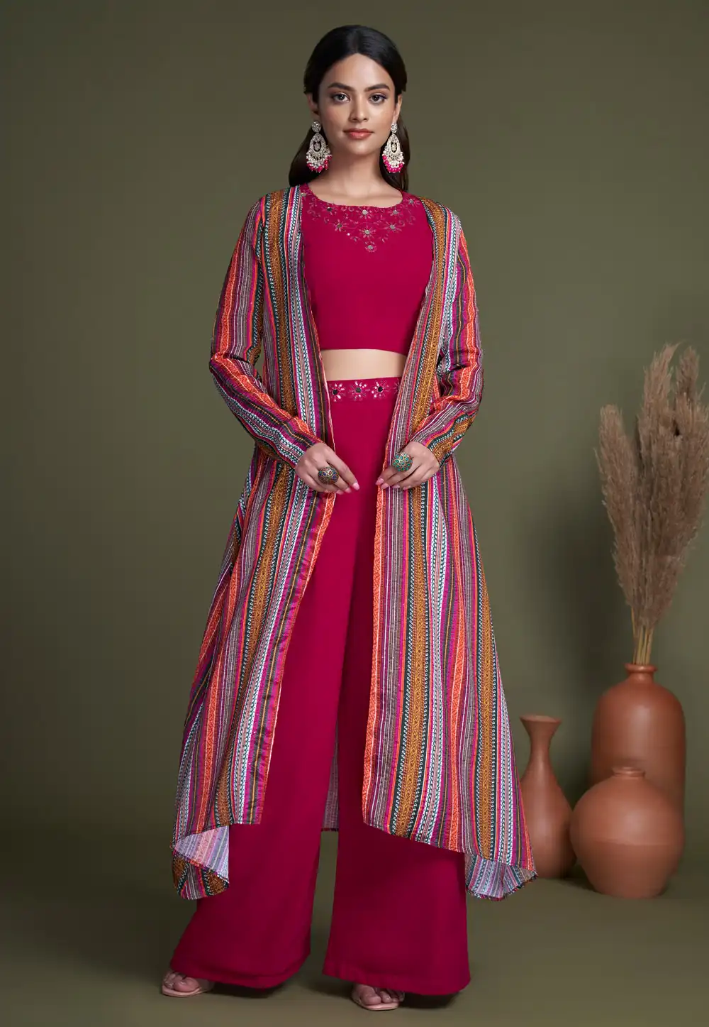 Magenta Georgette Kurta Set With Jacket 266194