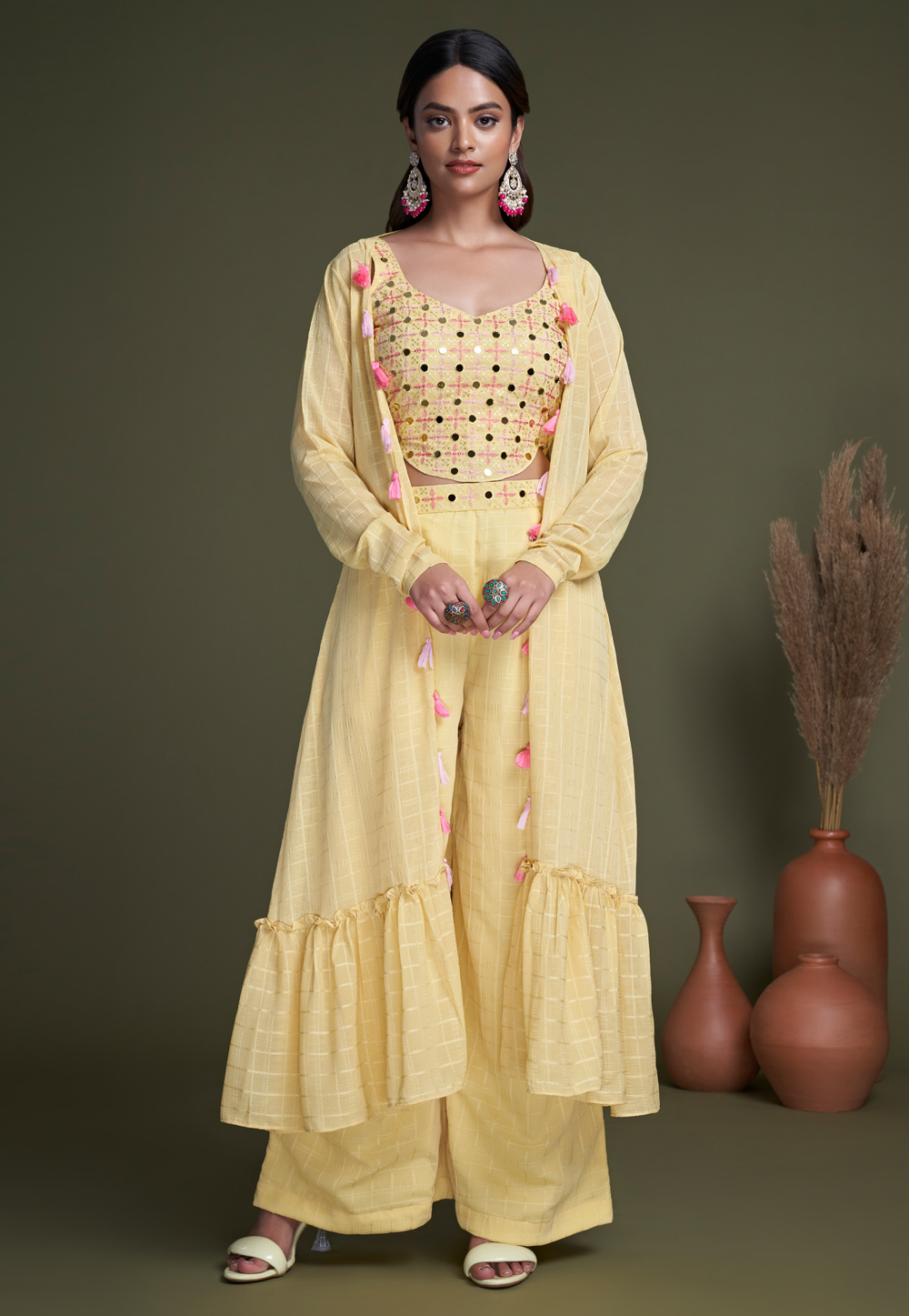 Yellow Georgette Kurta Set With Jacket 266197