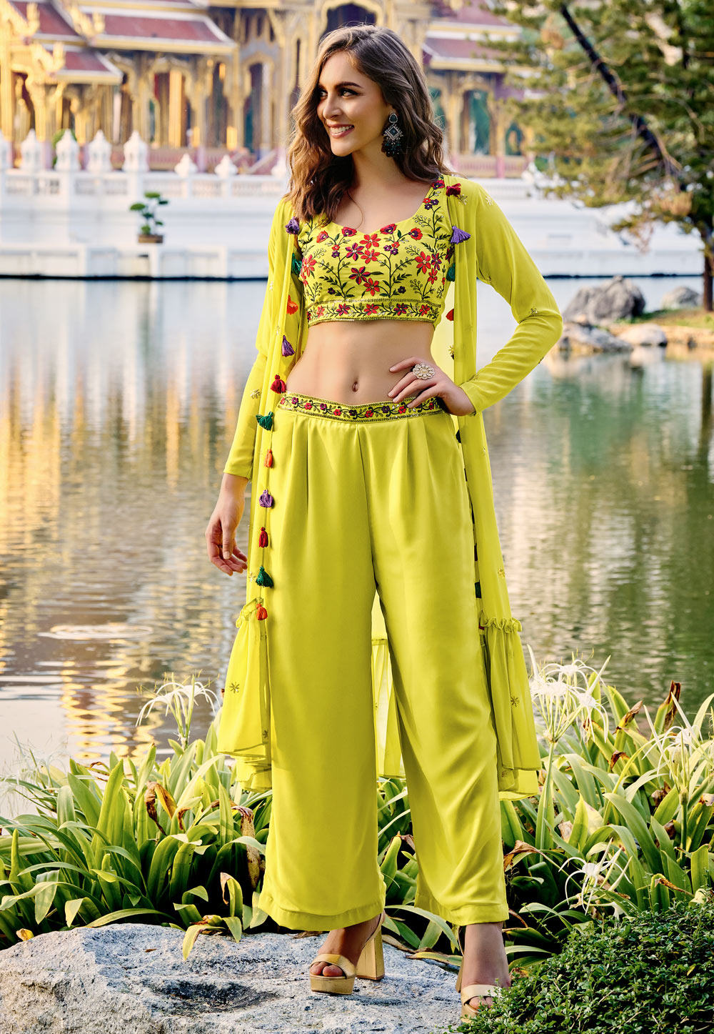Light Green Georgette Kurta Set With Jacket 264278