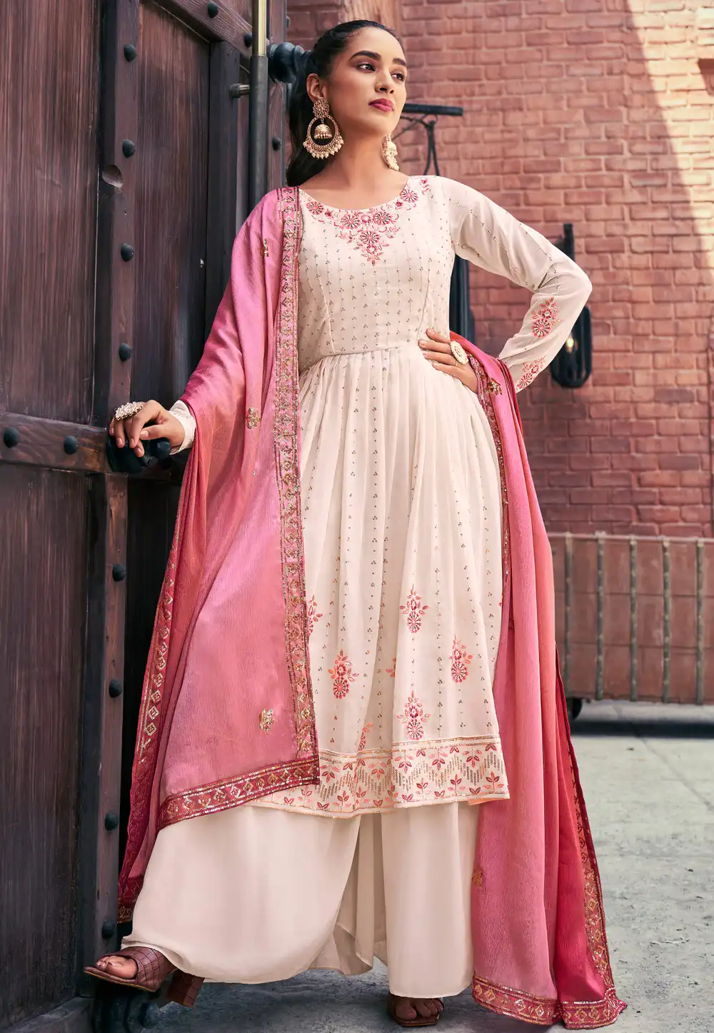 Off White Georgette Readymade Pakistani Suit 264480