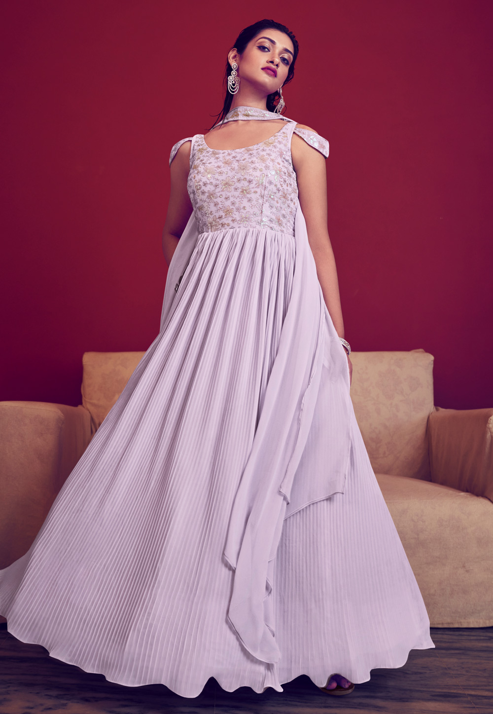 Lavender Georgette Readymade Abaya Style Anarkali Suit 268498